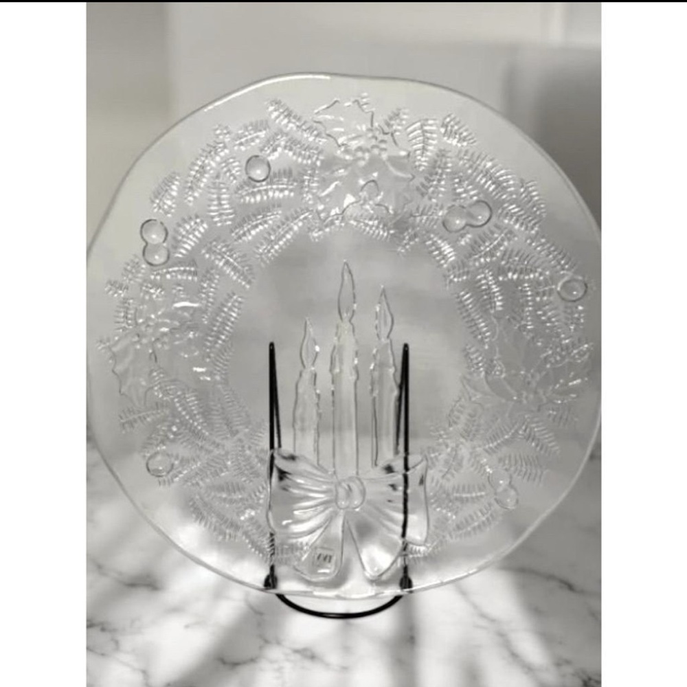 Vintage Glass Christmas Platter 13" Wreath & Candle Design